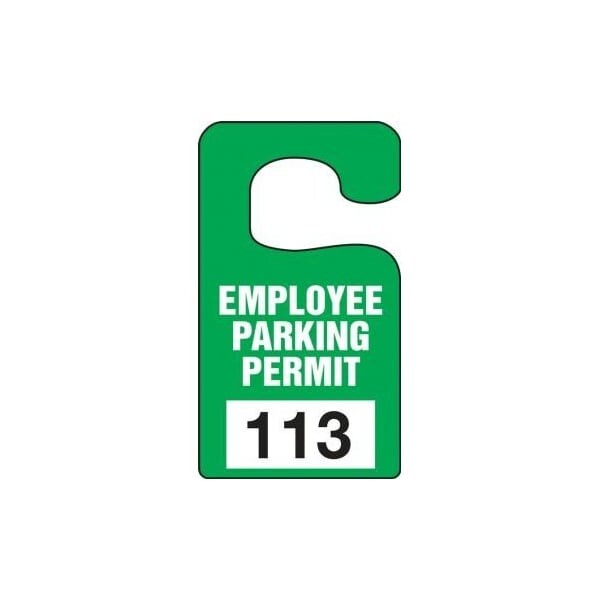 Accuform Parking Permit Tag, EMPLOYEE PARKING PERMIT Numbered 300-399, Yellow, 5in x 3in, 100PK TNT250YLD - main